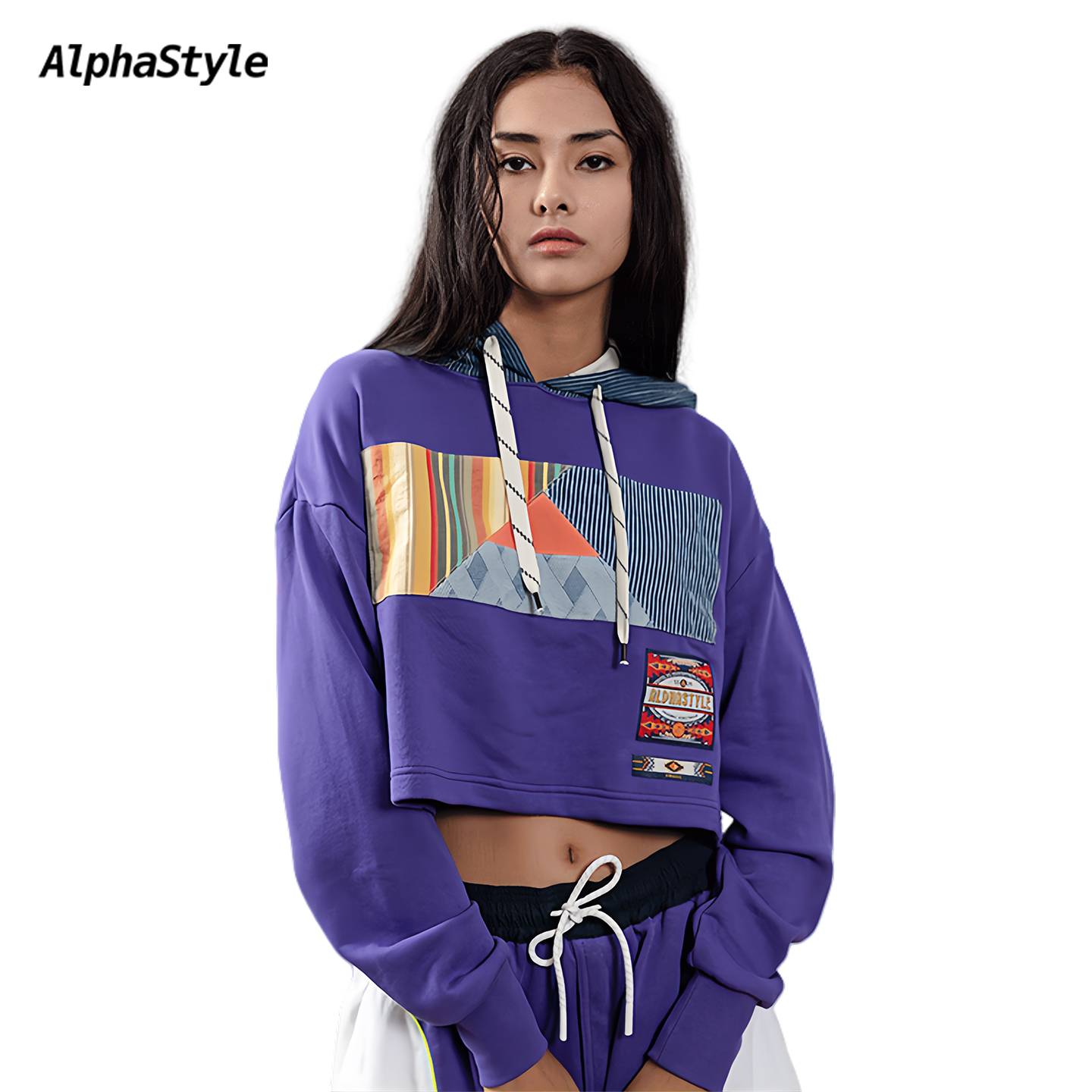 AlphaStyle秋冬季短款女露脐卫衣