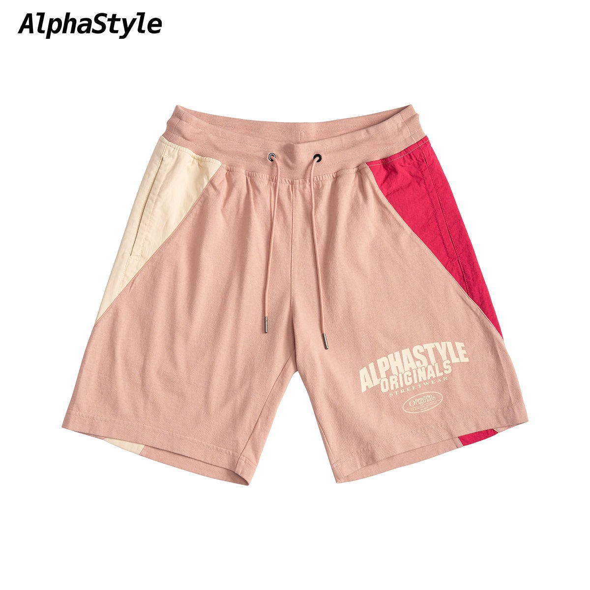 Alphastyle拼接撞色纯棉四分短裤
