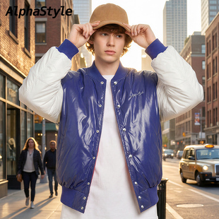 Alphastyle时尚冬季双面穿羽绒校队外套棒球夹克鹅绒保暖男女同款