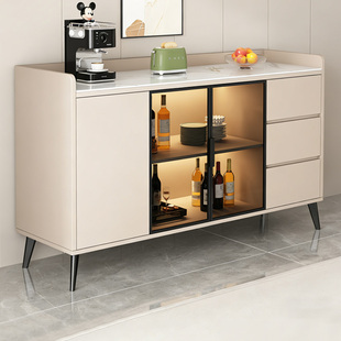 实木餐边柜现代简约靠墙一体轻奢定制客厅岩板储物柜厨房橱柜收纳