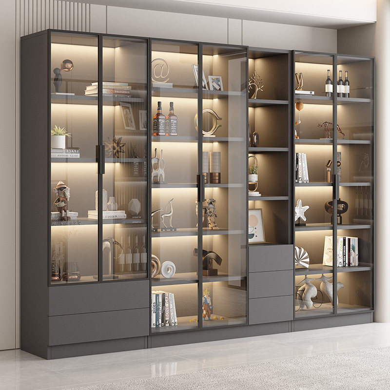 书柜一体靠墙玻璃门展示酒柜落地置物架子储物柜一体到顶实木手办,住宅家具,组合书柜,淘宝优惠券,粉丝福利购,淘宝优惠卷