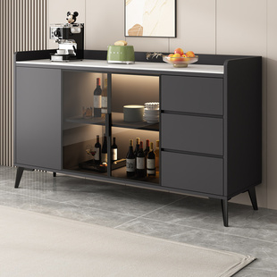 实木餐边柜现代简约靠墙一体轻奢定制客厅岩板储物柜厨房橱柜收纳