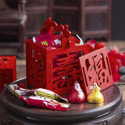 中式婚礼糖盒木质镂空手提喜糖盒