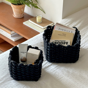 编织北欧杂物化妆台收纳盒桌面置物架ins篮子编织收纳筐学生宿舍