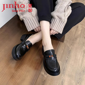 浅口女鞋 金猴乐福鞋 新款 圆头套脚通勤41大码 女皮鞋 厚底2026年春季