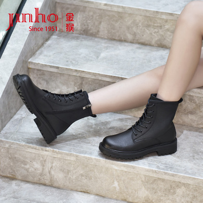 金猴马丁靴女鞋秋冬季短靴厚底耐磨显瘦女士靴子保暖系带靴子女款