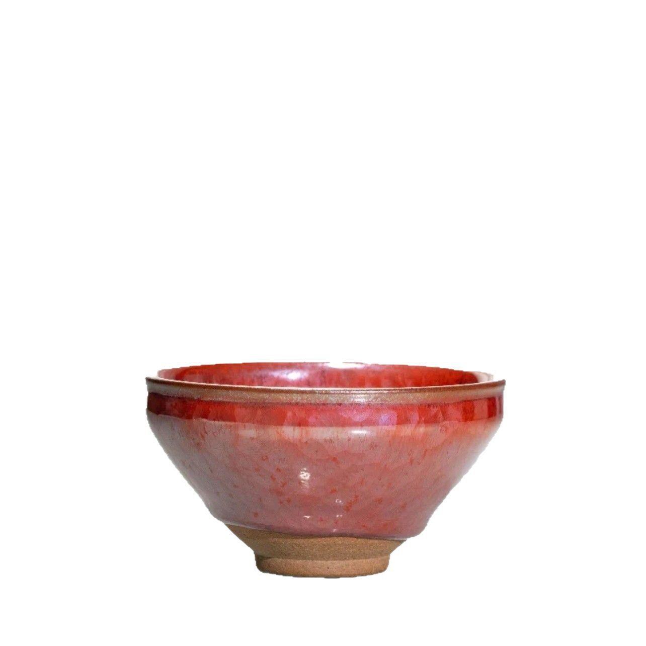 廖设生柿红祥云建窑建盏茶杯品茗主人原矿铁胎窑变纯手工茶盏茶具