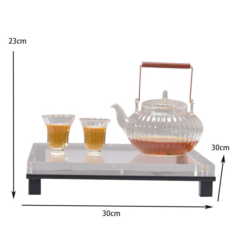 简约现代透明亚克力方形托盘软装样板间茶室客厅桌面茶具套装摆件