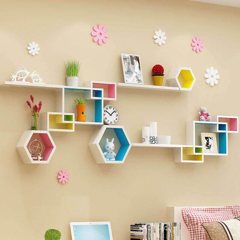 卧室客厅电视背景墙装饰架墙上置物架免打孔墙面创意格子墙体壁挂