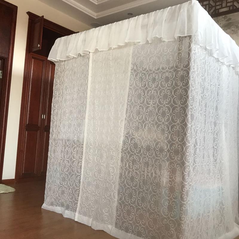 花梨木刺猬紫檀新中式架子床定制白色棉麻整体防蚊款式绣花床幔纱