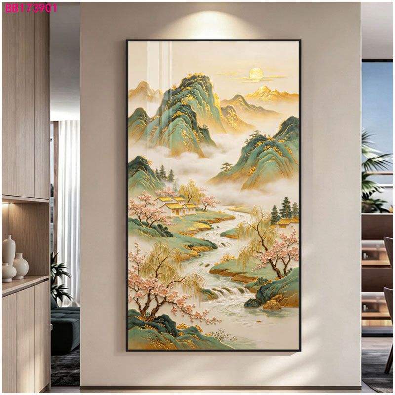 鎏金山水画新中式风入户玄关挂画