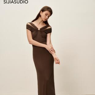 SIJIA环保小众原创设计师品牌2025年夏季新款金属扣修身连衣裙