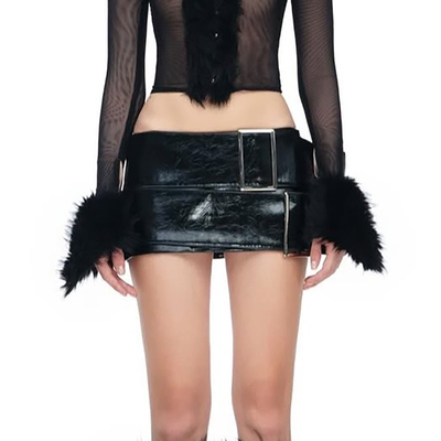 黑色PU高腰显瘦半身裙百搭包臀裙