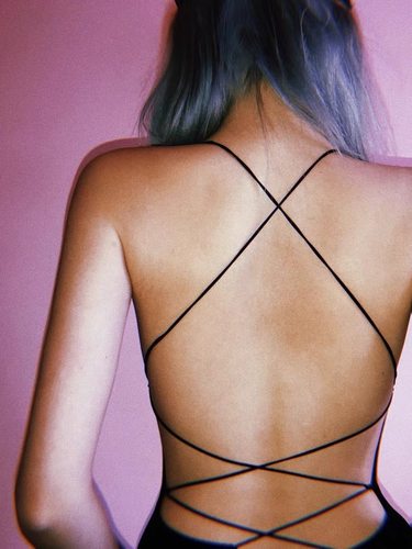 高腰短裤吊带纯色绑带露背