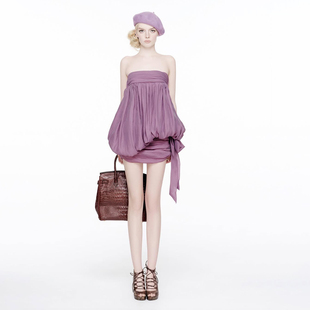 SylCue 显瘦抹胸连衣裙褶皱花苞包臀短裙子女 摩登时髦辣妹风时尚