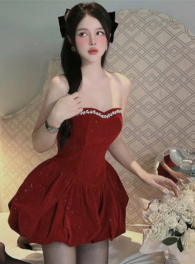 SylCue轻奢高级感亮闪闪重工抹胸连衣裙纯欲显瘦辣妹生日礼服短裙