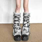 Sylcue 套靴套女 撞色毛茸茸显腿长腿套百搭潮酷鞋 美式 辣妹风时尚