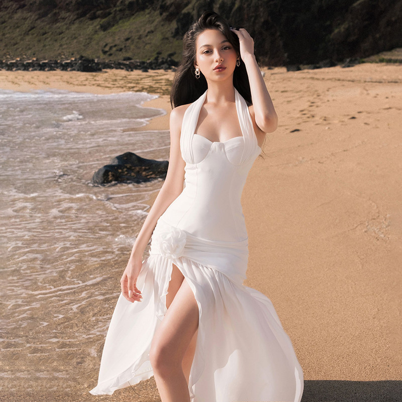 绑带镂空挂脖吊带包臀半身裙套装