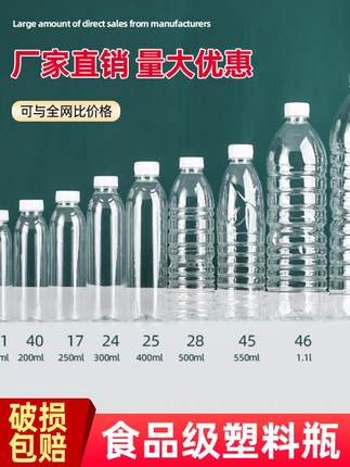 矿泉水瓶子空瓶500ml透明塑料瓶加厚带盖一次性PET食品级饮料瓶