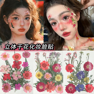 干花贴面部妆饰diy春日花朵少女拍照写真创意妆脸贴花瓣树叶贴纸