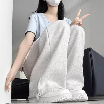 维多利亚秋季运动长裤女2025新款宽松休闲显瘦直筒阔腿裤小个子高