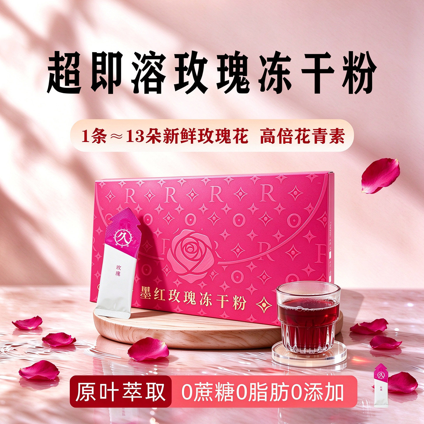 恒久远冷萃玫瑰冻干粉墨红重瓣玫瑰花青素可食用速溶冷泡茶大包装
