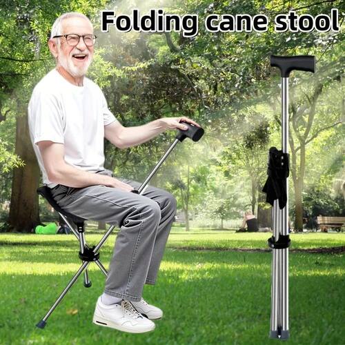 2-in-1 Folding Cane and Chair Foldable Travel Cane, Suitable