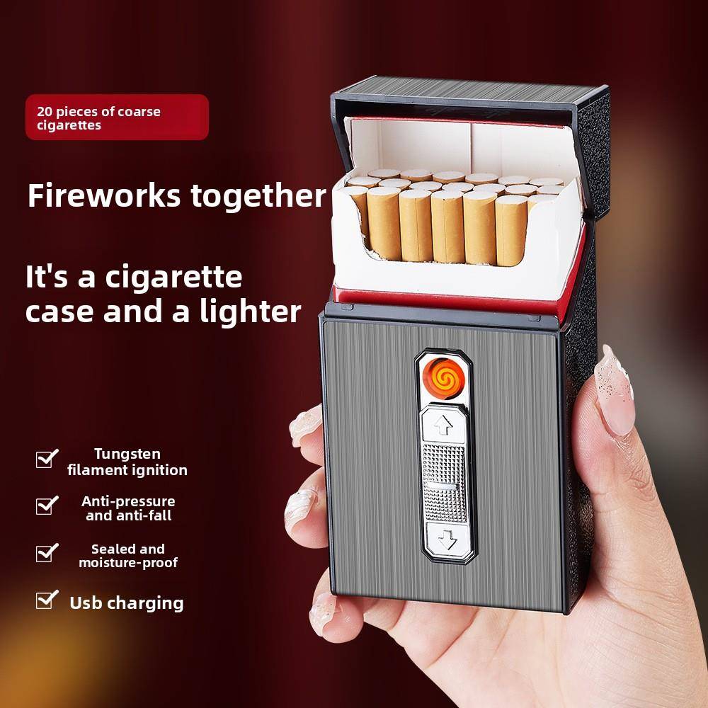 20Pcs Cigarette Case Storage充电防风点火器粗烟盒USB Lighter