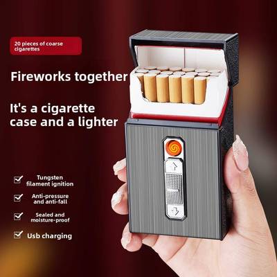 20Pcs Cigarette Case Storage充电防风点火器粗烟盒USB Lighter