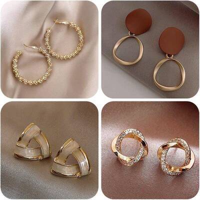 Earing Claw Ear Hook Clip Earrings for Women Four-Prong Sett