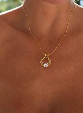 Dainty Ring Holder Necklace Horseshoe, Drop Ring Holder Ne