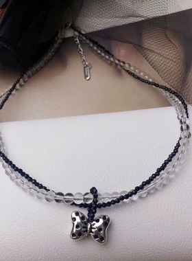 甜酷黑色透明色串珠蝴蝶项链戒指轻奢小众辣妹锁骨链设计感配饰潮