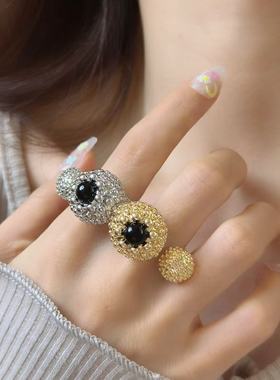 潮酷辣妹黑色宝石独特戒女指轻奢高级感中古vintage小众设计指换