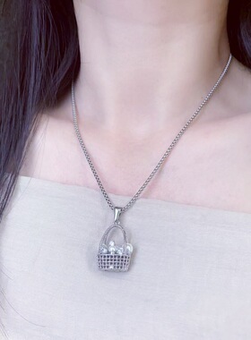 新款时尚高级感银色花篮吊坠小众项链耳环女甜美气质耳钉配饰优雅