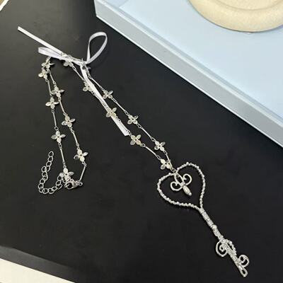 甜美少女精致手工绕线音符钥匙长款项链丝带蝴蝶结爱心钥匙毛衣链