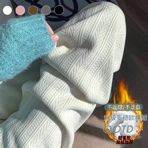 TD2欧棉绒阔腿裤冬季加绒加厚裤子直筒高腰抽绳灯芯绒休闲裤女
