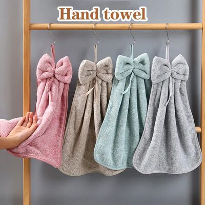 Bow Shaped Hand Towel Coral Fleece Bathroom and Kitchen Hang