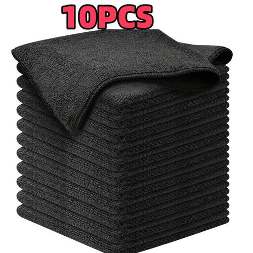 10Pcs Black Towels for Car Cleaning, Ultra-Fine Microfiber C