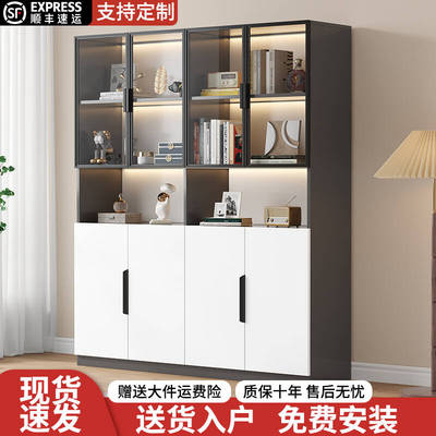 书柜收纳柜一体客厅家用酒柜展示柜卧室靠墙陈列柜子带玻璃门防尘