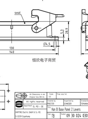 09300240301 harting 哈丁 HAN 24B 重载连接器 双扣 底座 24芯