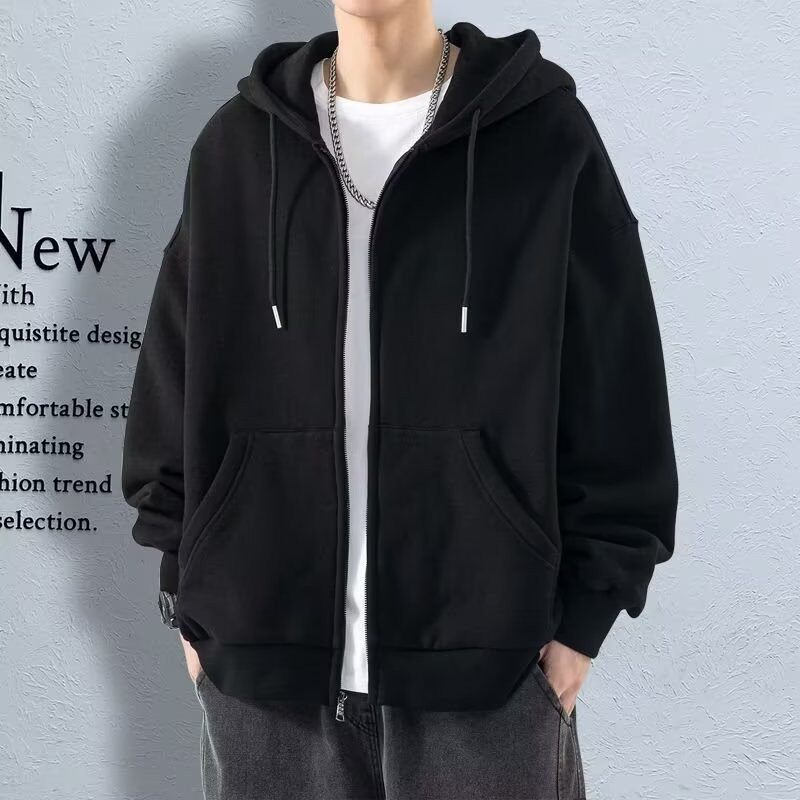 开衫拉链卫衣男纯色外套2025秋季青少年休闲百搭连帽薄款夹克上衣