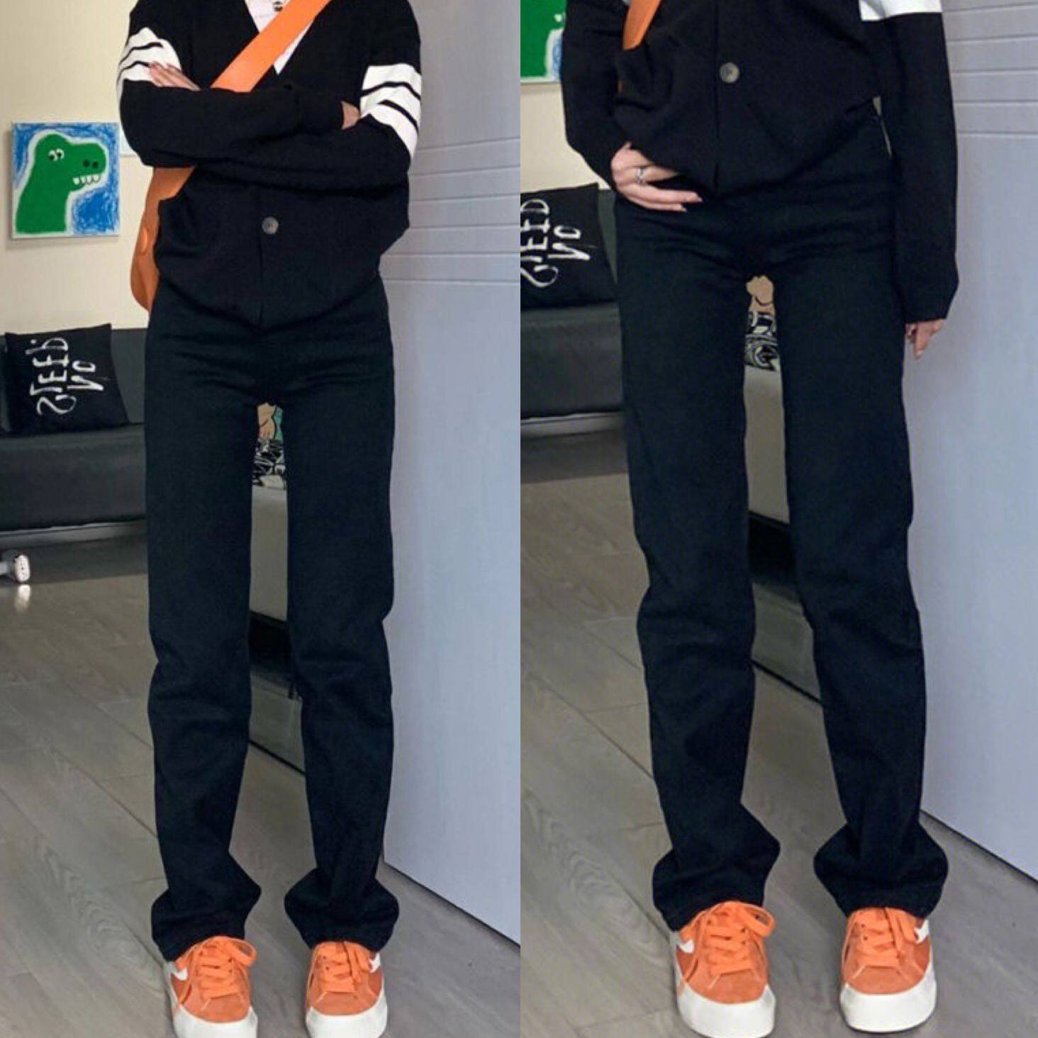 高街美式黑色牛仔裤女春季2026新款高腰显瘦直筒窄版烟管堆堆裤子