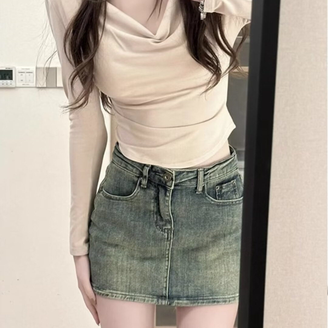 辣妹复古牛仔裙半身裙裤女夏季大码a字半裙高腰小个子包臀短裙子