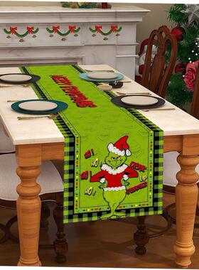 Linen Green Christmas Table Runner Merry Tablecloth Christma