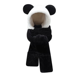 谷爱凌同款黑白熊猫雷锋帽子女秋冬保暖护耳帽毛绒百搭三件套连帽