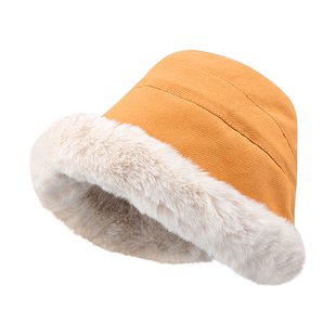 帽子女秋冬日系百搭加绒双面戴羊羔毛渔夫帽休闲宽檐保暖毛绒盆帽