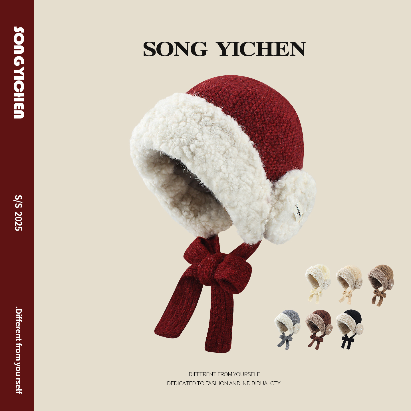 安可拉红加厚毛绒护耳雷锋帽子女