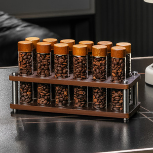 咖啡豆分装瓶试管密封瓶木盖玻璃排气储物罐收纳摆件展示架闻香瓶