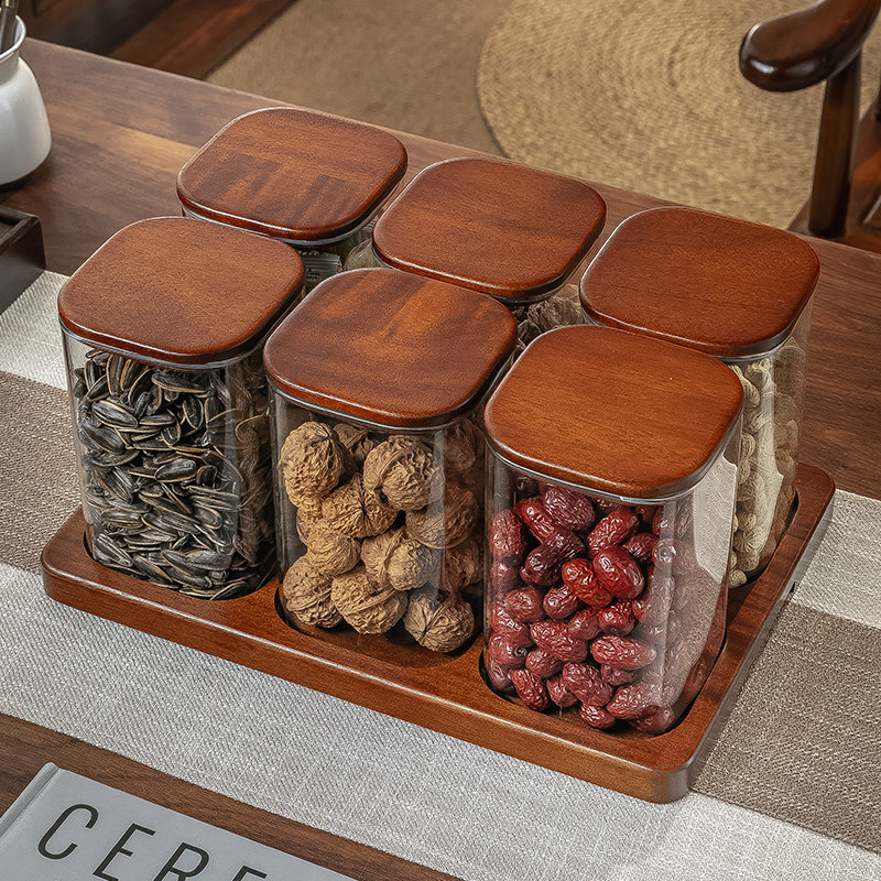 高级感方形干果密封罐家用高档坚果零食饼干收纳盒防潮储存罐套装
