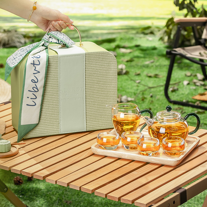 户外旅行功夫茶具套装家用泡茶壶玻璃茶杯茶盘一套便携式包装礼盒